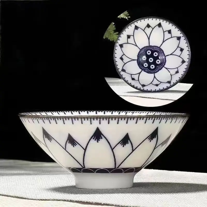 Handcrafted Blue & White Porcelain Teacup - Dragon, Phoenix, and Pavilion Design