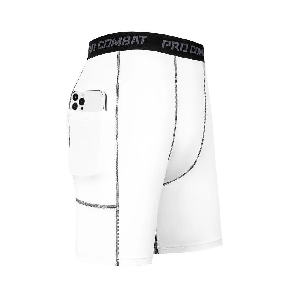 1 Makale Cepli Yüksek Performanslı Erkek Kompresyon Şortu - Spor, Spor Salonu için Hızlı Kuruyan, Nefes Alabilen ve Esnek Taban Katmanı