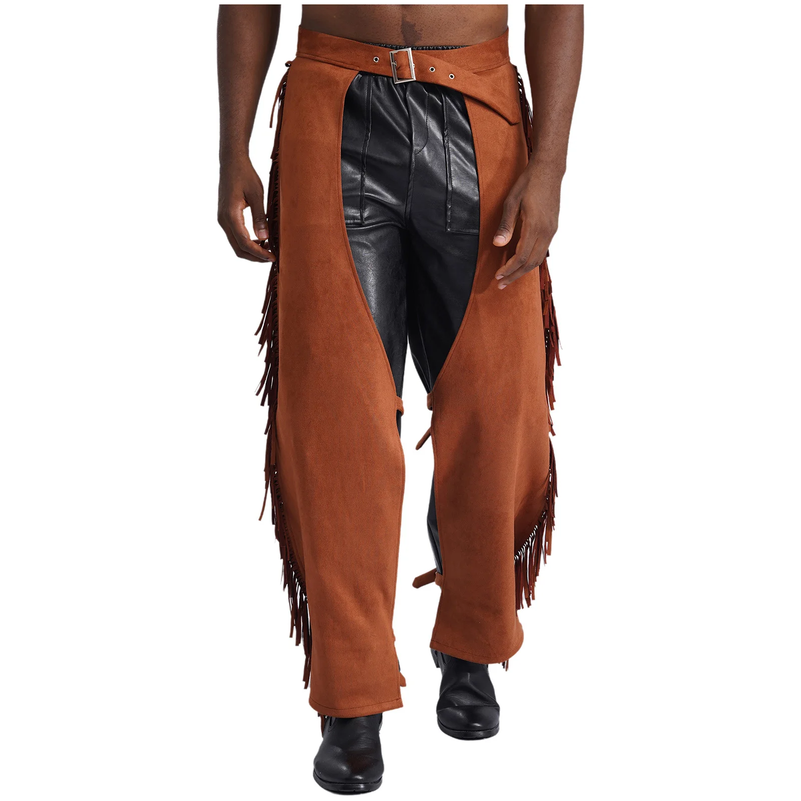 Mens Faux Suede Leather Fringe Cowboy Chap Pants Western Cowboy