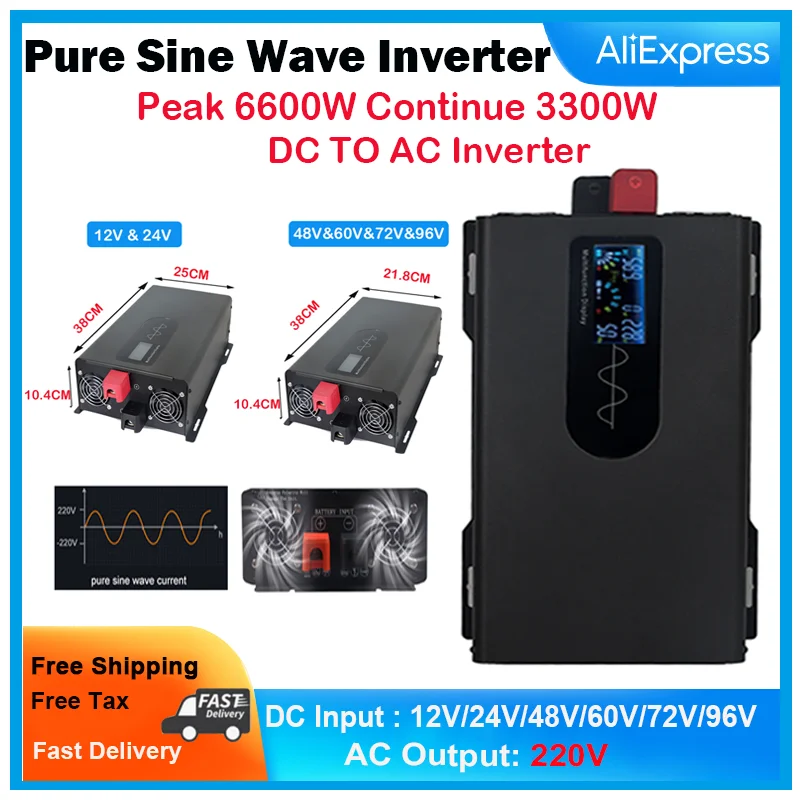 220V Portable Pure Sine Wave Solar Hybrid Inverter Peak Power 6600W
