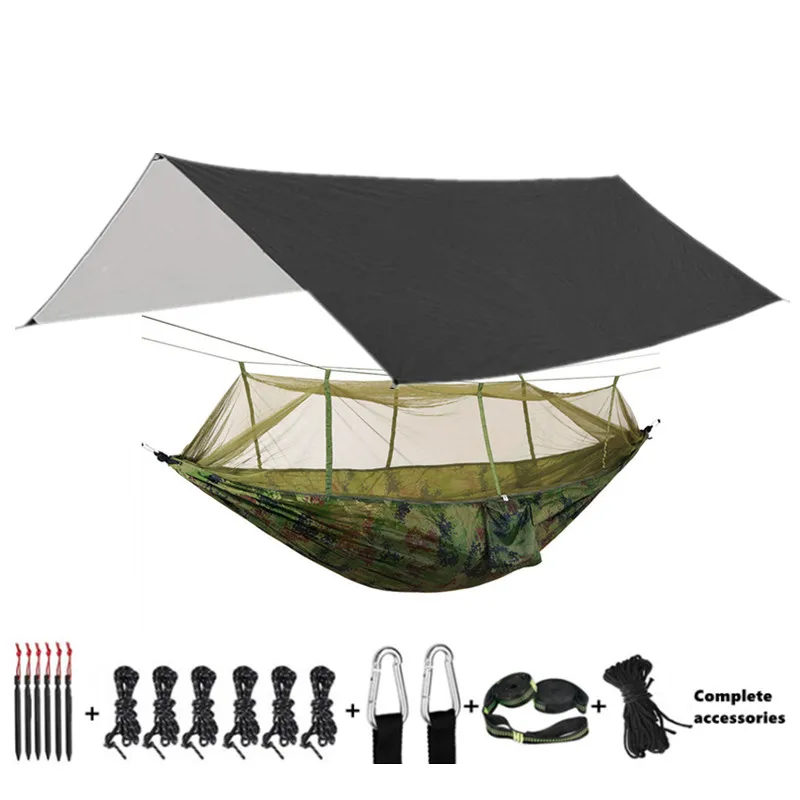 Hammock Camping with Bug Net/Netting and Rain Fly Tarp,Portable Nylon Parachute Hammocks for Outdoor Indoor Survival & Travel 