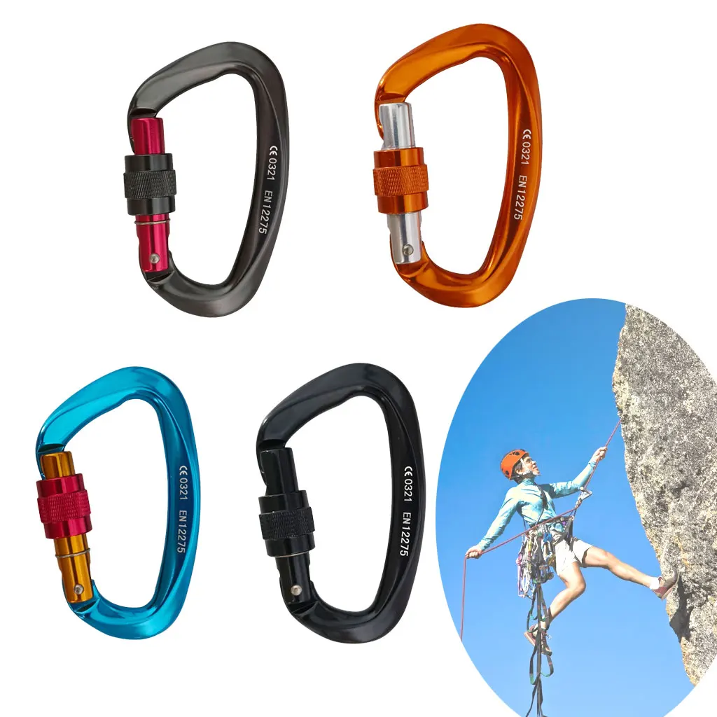 25KN Mountaineering Caving Rock Climbing Carabiner D Shaped Safety Master Screw Lock Buckle Escalade Equipement