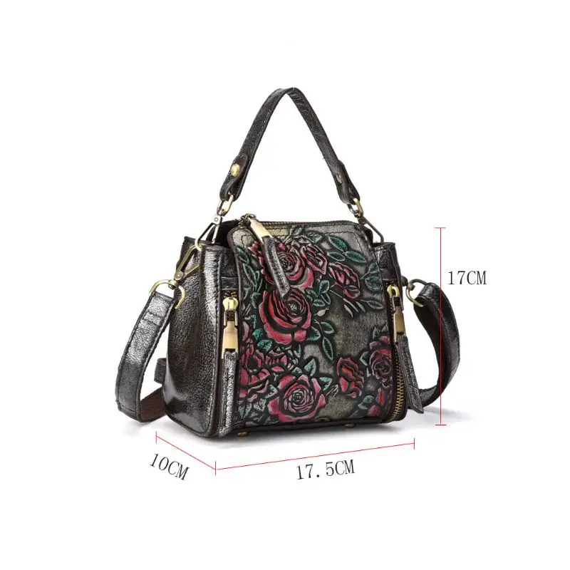 Vintage Women Flower Embossed Handbag Leather Crossbody Tote Shoulder Top E74B