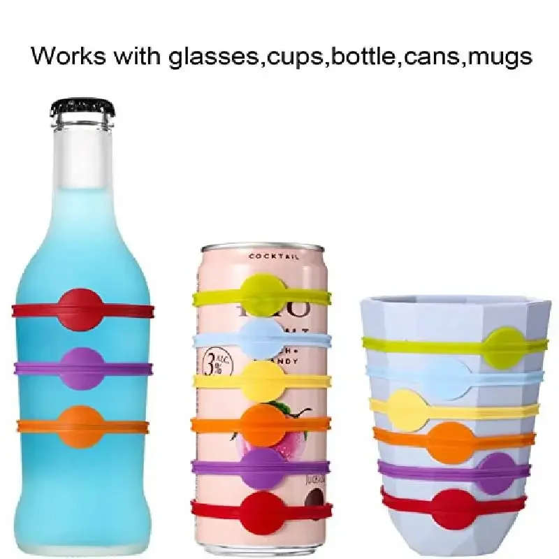 12Pcs Drink Markers Glass Cup Wine Glass Bottle Strip Tag Marker Silicone Drink Markers Wine Charms Tags for Guest