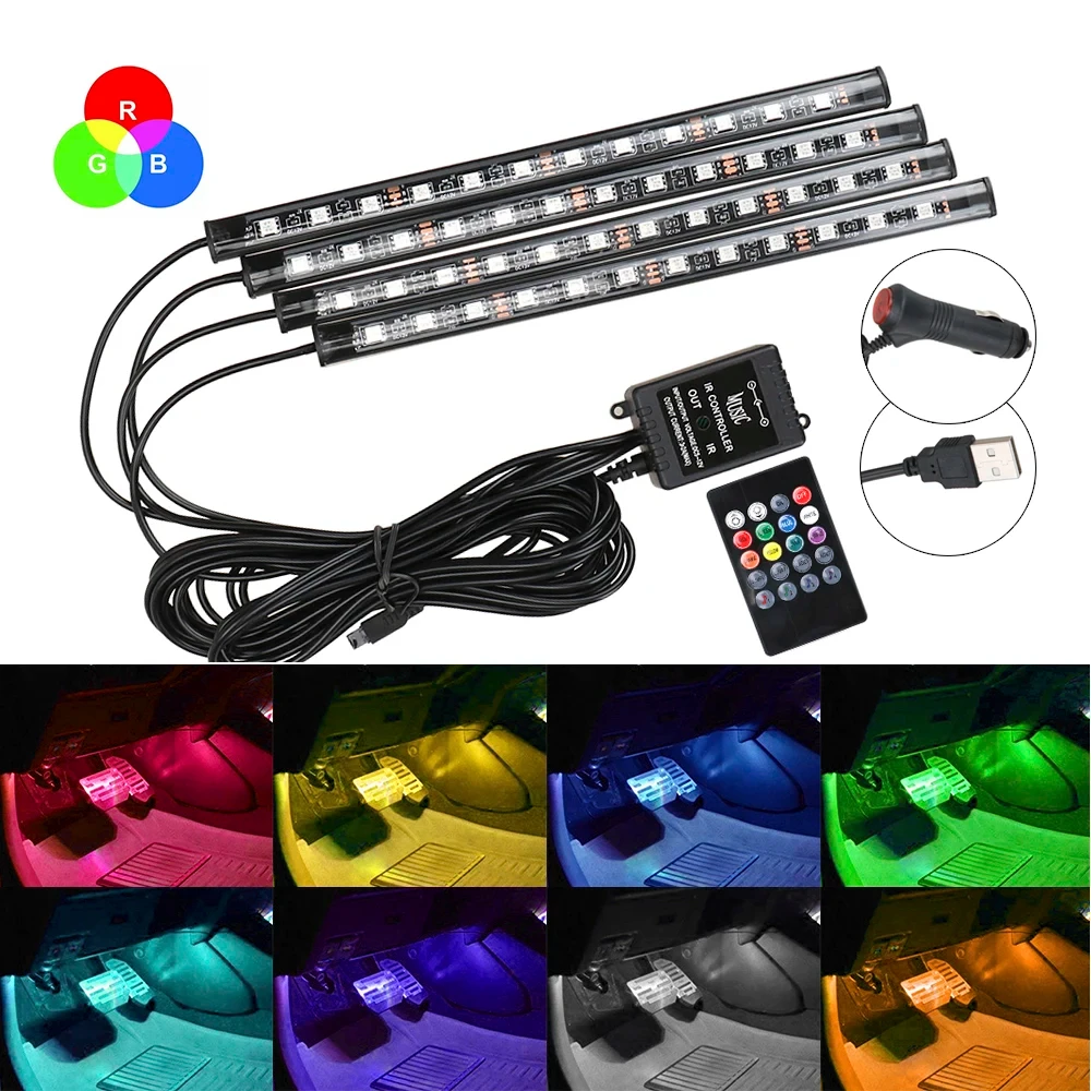 

Universal Car RGB Ambient Lights LED Strips Interior Lamps 8 Colors Decorative Off Road 4x4 SUV Automobile Accessories Smart 12V