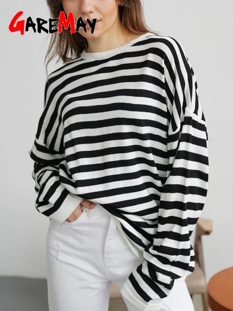 tシャツ Stripes oversize T-shirt レディース TERIVEEK Women Oversized Striped Color Block Short Sleeve