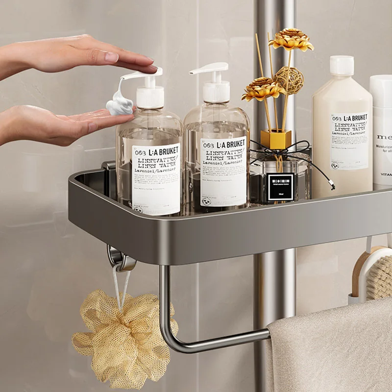 Bathroom Shower Head Holder Wall Mounted No Drilling Required Shampoo Organizer Rack Integrated Design Storage Shelf 3