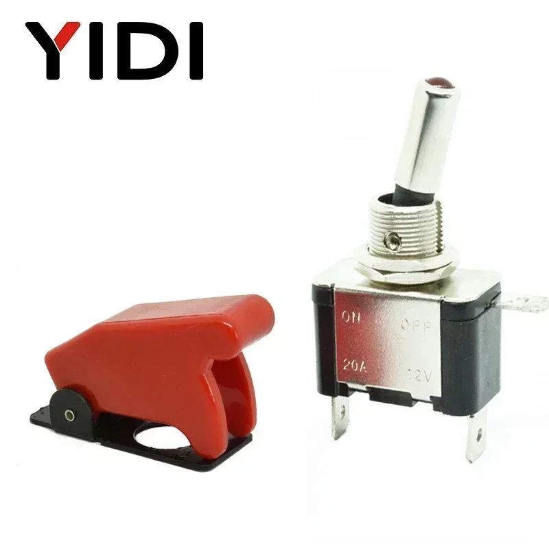 thumbnail image 1 of Interruptor de palanca LED de 12 V para automóvil, barco, camión, luz iluminada de 3 pines, encendido y apagado, 20 A, con cubierta protectora abatible hacia arriba, color rojo y verde, 1 of 5