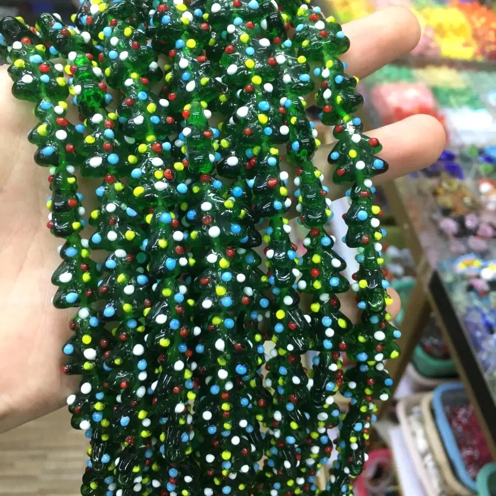 

10pcs Glass Green Christmas Tree Bead Cute Lampwork Glass Loose Beads For Jewelry Making DIY Bracelet Necklace Accessroeis