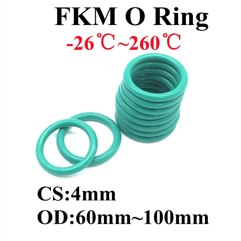 

5pcs Superior FKM Fluorine Rubber O Ring CS 4mm OD60mm ~ 100mm Sealing Gasket Insulation Oil High Temperature Resistance Green