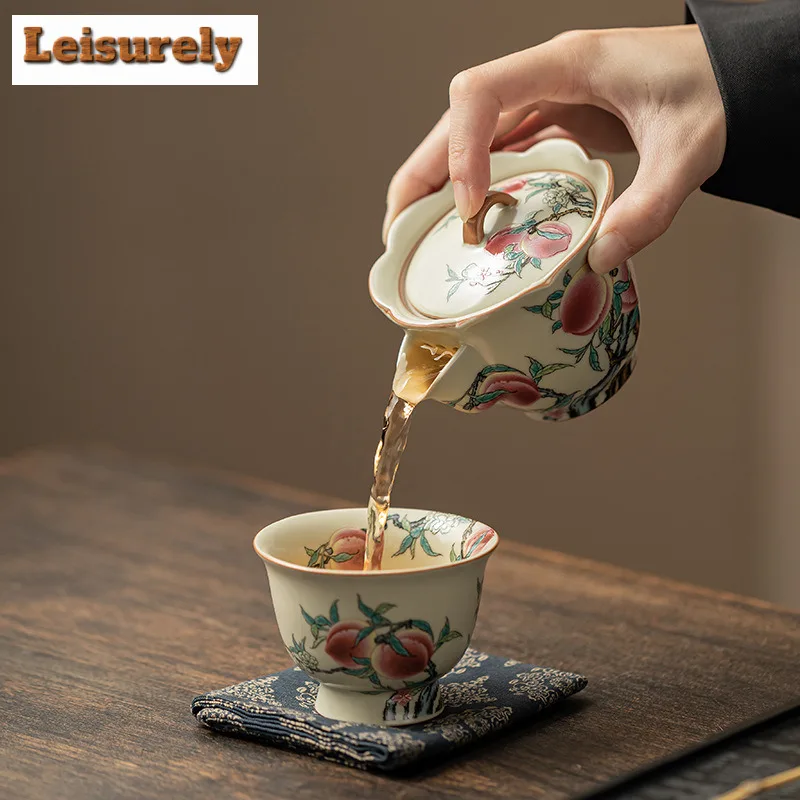 100ml Chinese Ru Kiln Porcelain Teapot Aesthetic Nine Peach Blossom Mouth Pot Tea Brewing Kettle Teaware Accessories Ornaments