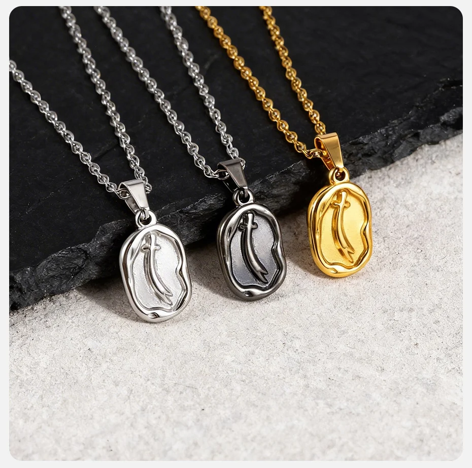 Vnox Zulfiqar Schwert-Anhänger Halskette für Männer, Edelstahl Islamisches Symbol Charm Vintage Gold Silber Farbe Schmuck Glaubensgeschenke – Detail 5