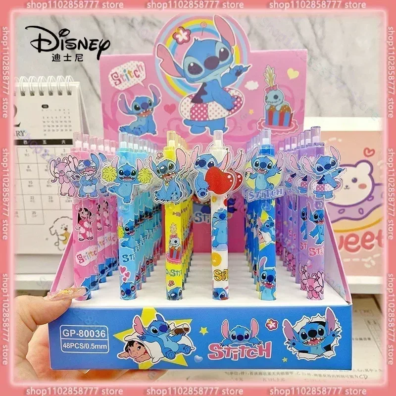 

Гелевая ручка Disney Stitch 48 шт., мультяшный пластырь с Лило и стичем, черные канцелярские принадлежности 0,5 мм, ручка для подписи для студентов, инструменты для письма