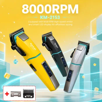 Kemei KM-2153 Men's Hair Clipper Fade Blade LED Display 8000RPM 2000mAh 2-Speed 5W DC Motor Professional Hair Cutting Machine