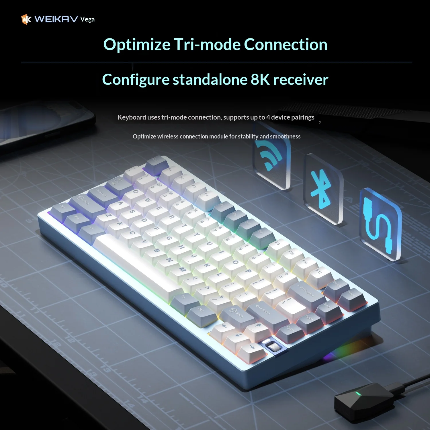 Weikav Nut75 기계식 키보드 키트 3모드 무선 8000Hz 폴링 레이트 게임 키보드 알루미늄 합금 핫 스왑 PC 액세서리