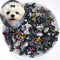 Set Cute Yorkie Pet Bows Small Dog Grooming Accessories Rubber Bands Puppy Cats Black White  Plaid Dogs Bows Headwear Pet Items 2