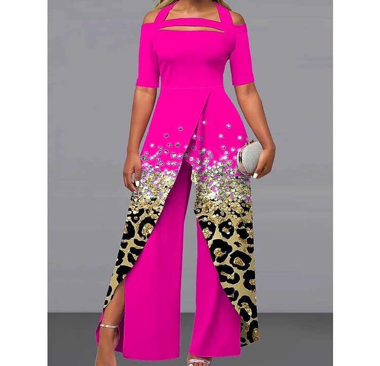 Jumpsuit Women Elegance 2023 Summer New Temperament Commuter Loose Fit Off Shoulder Contrast Print Y2k Conjoined Body Trousers
