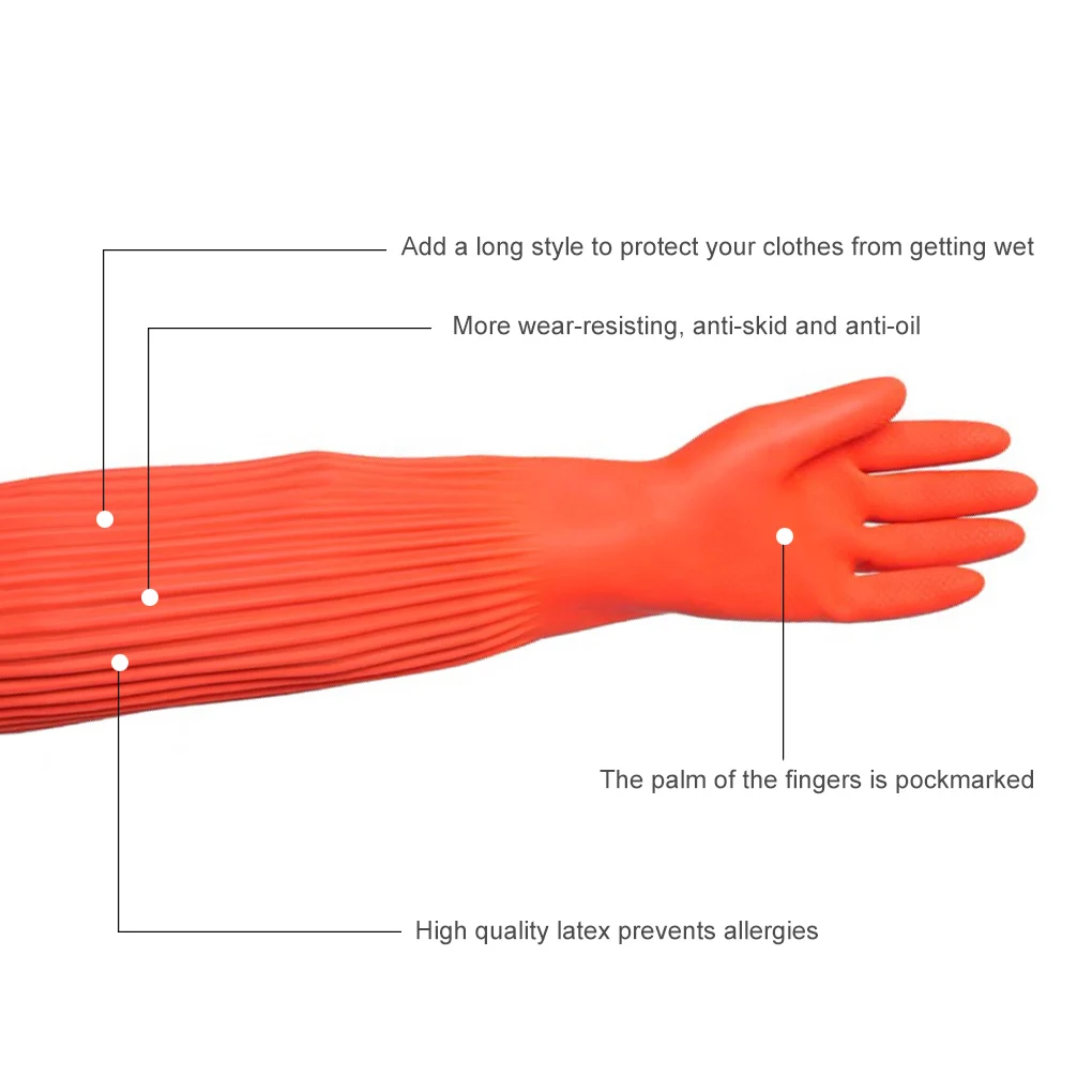 Household Long Rubber Gloves 1 Pair Waterproof Cleaning Gardening Non-slip Reusable Washable
