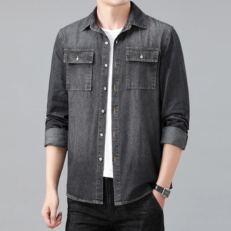 Denim Shirt Long Sleeved Shirt men's casual loose plus size 6XL 7XL 8XL cowboy shirt spring autumn
