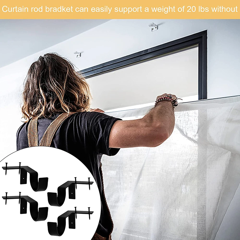 

4 Pack No Drill Curtain Rod Bracket, Adjustable Metal Heavy Duty Curtain Rod, Quick Hang No Damage Screwless Curtain Rods Bracke