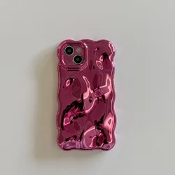 Luxury Wavy 3D Meteorite Texture Plating Silver Case with Anti - Fall Full Protection and Glossy Finish - iPhone 12 Pro (Pink)