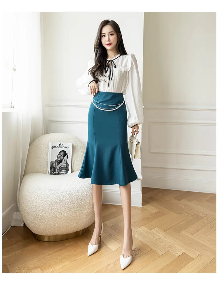 Skirts Women Solid Vintage Office Ladies Elegant Chic Korean Style A-line Summer Long Faldas Mujer High Waist Simple Hip Skirt midi skirt