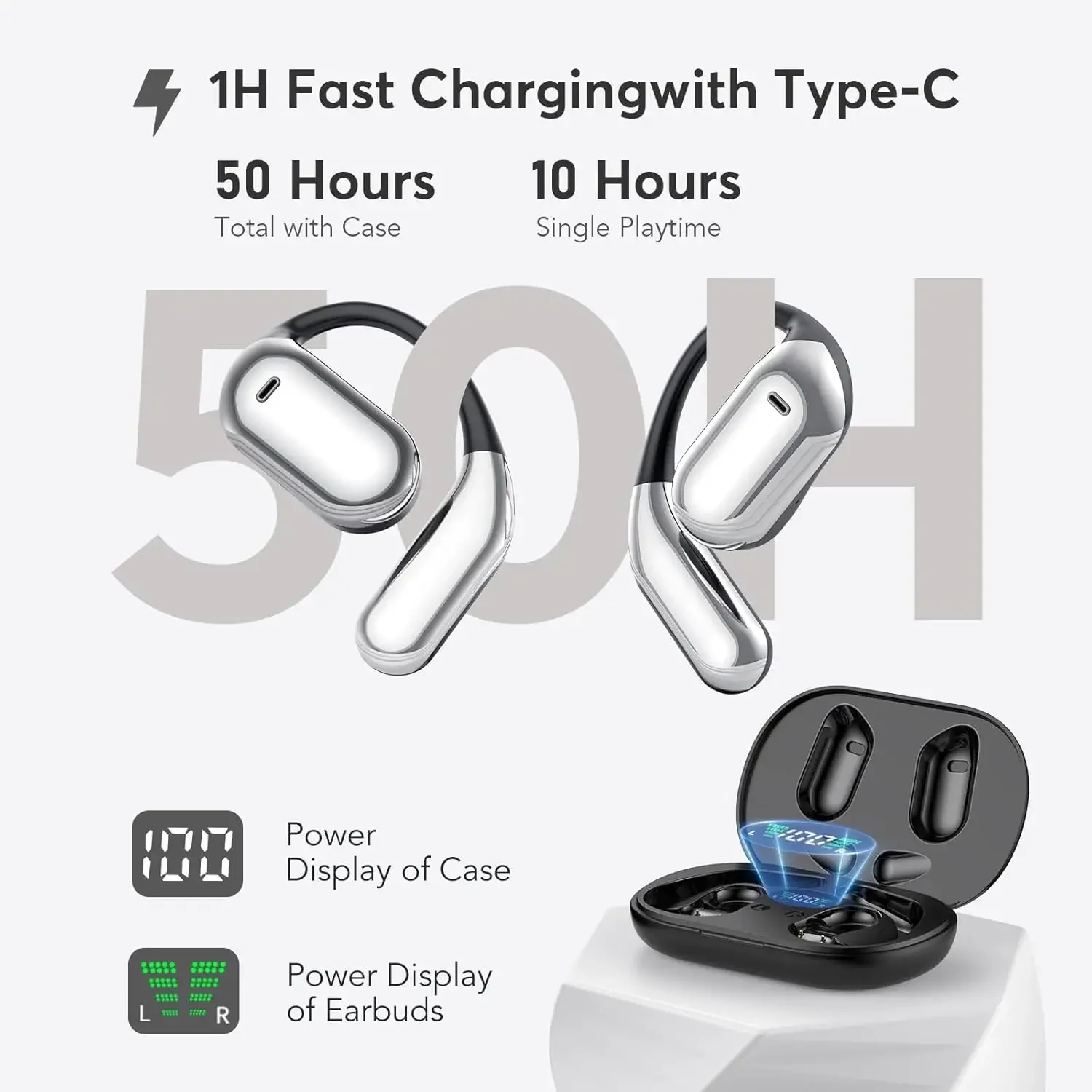 Wireless Earbuds with Ear Hooks for Sports and Fitness