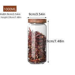 Compact Glass Storage Jar with Airtight Wooden Lid - Ideal for Coffee, Beans, Rice, and Sugar (1000ml)