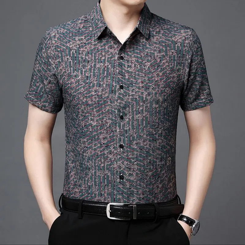 Summer Men Short Sleeve Vintage Shirts Korean Fashion New Lapel Male Clothes Anti-Wrinkle Business Casual Loose Button Thin Tops m male grooming club увлажняющий крем против морщин anti wrinkle cream 100