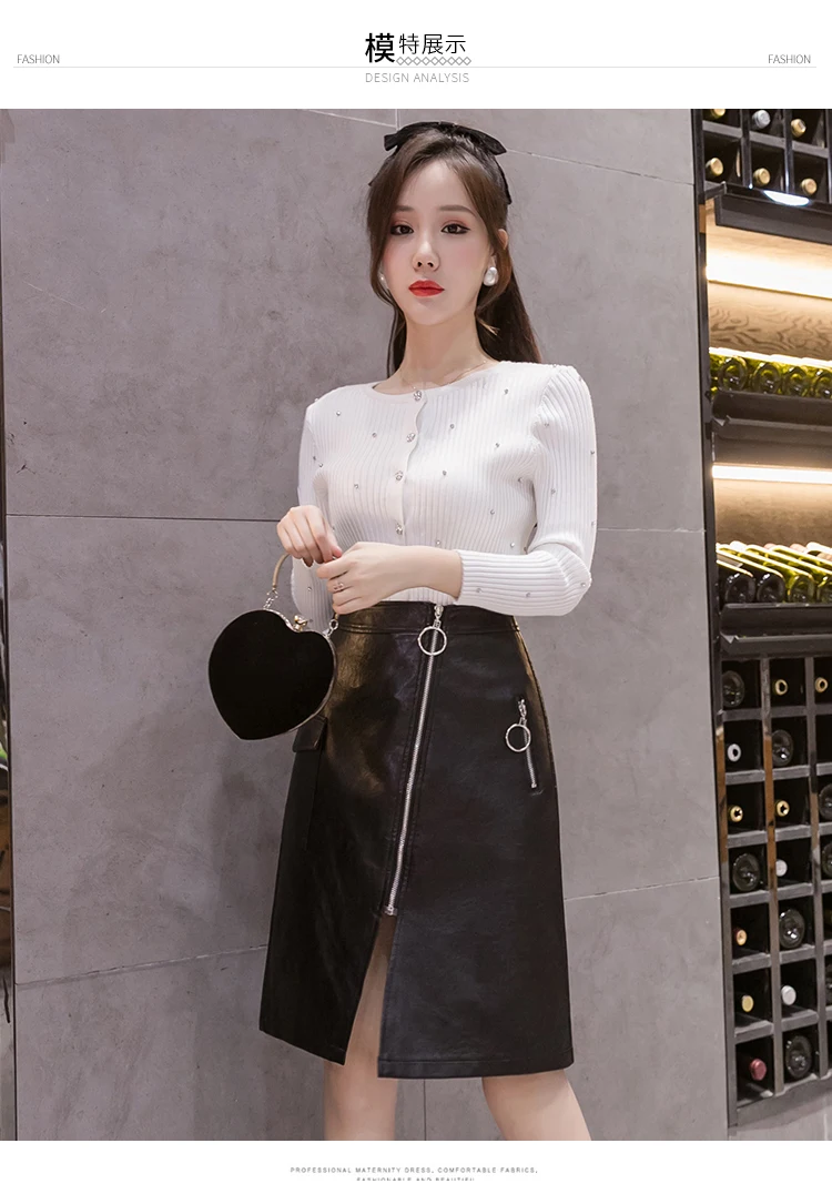 skirt top Zipper Plus Size Black Pu Leather Skirt Women Korean Fashion High Waist Winter Lady Office Streetwear Sexy Slit Woman Skirts long skirts for women