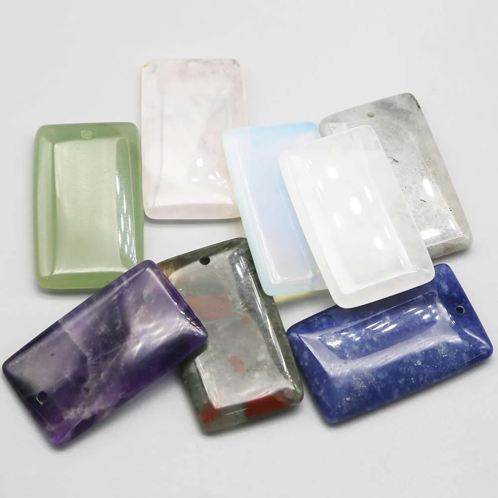 Natural Stone Square Singlehole Necklace Pendants Quality Lapis Lazuli Amethyst Charm Fashion Jewelry Accessories Wholesale 6Pcs