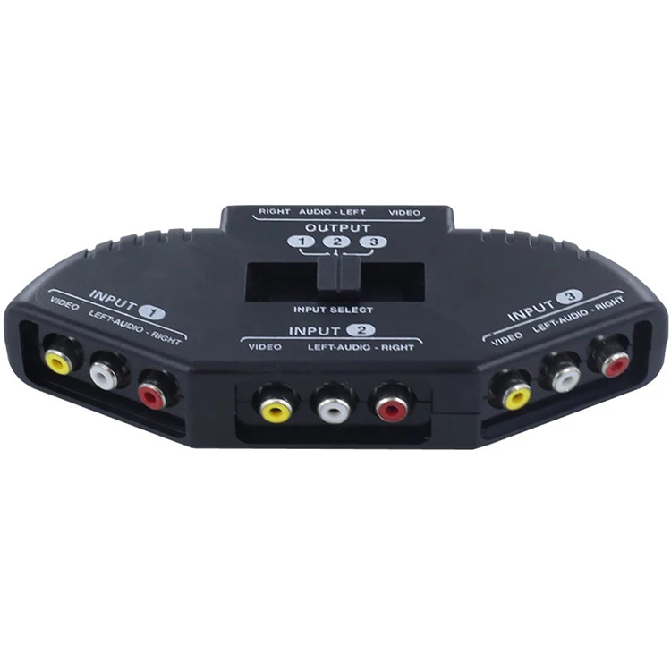 Caixa Seletora Preta para Áudio e Vídeo Divisor com Cabo av Rca X-box Dvd Player Dispositivos de tv Vias 1pc - Imagem 3