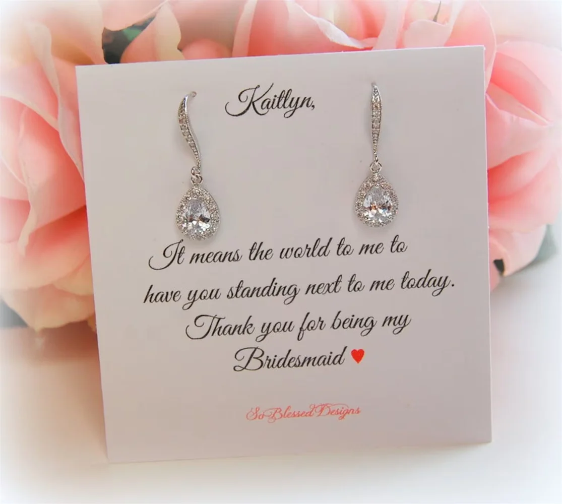 

Серьги для невесты, свадебные вечерние Gifts, персонализированные подарки подружки невесты, подружки честь, CZ, висящие сережки, свадебные серьги