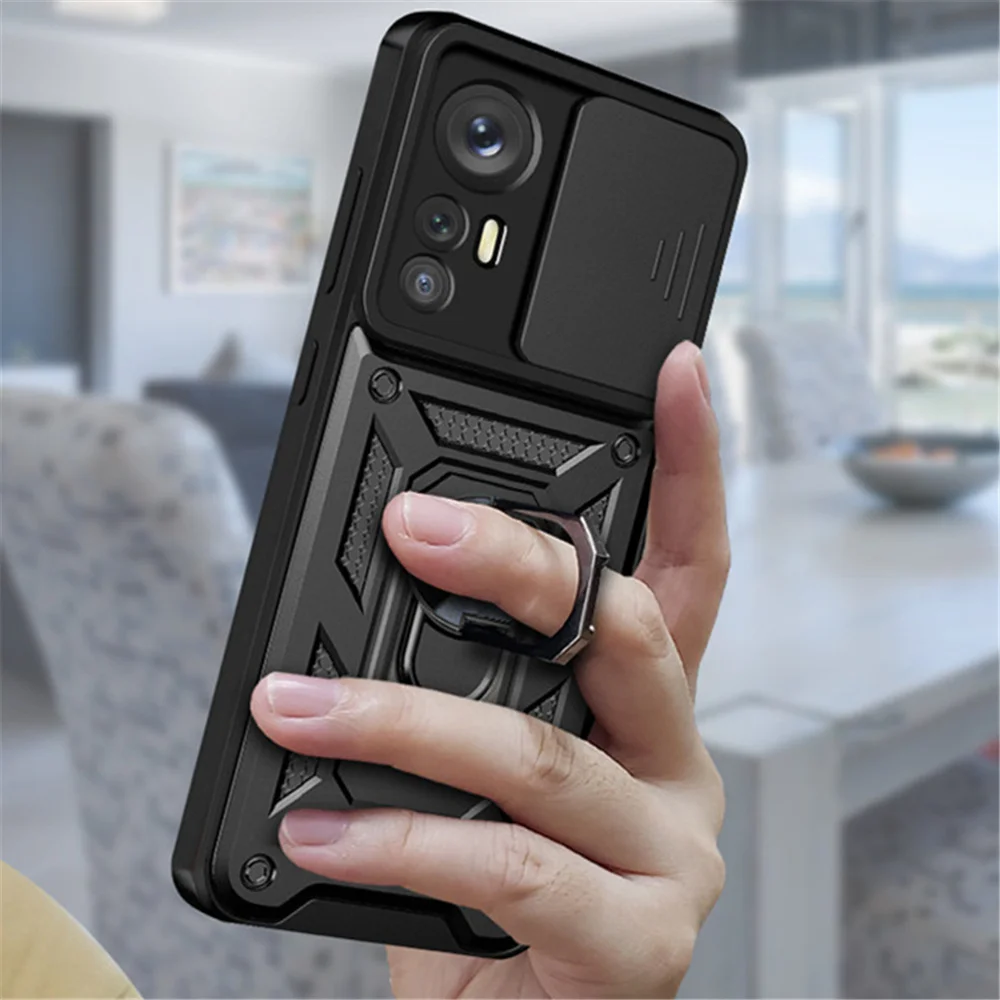 

Camera Protection Phone Cover for Xiaomi 12T Pro, Ring Stand, Armor, Anti-fall, Xiaomi 12T, Mi 12T Pro