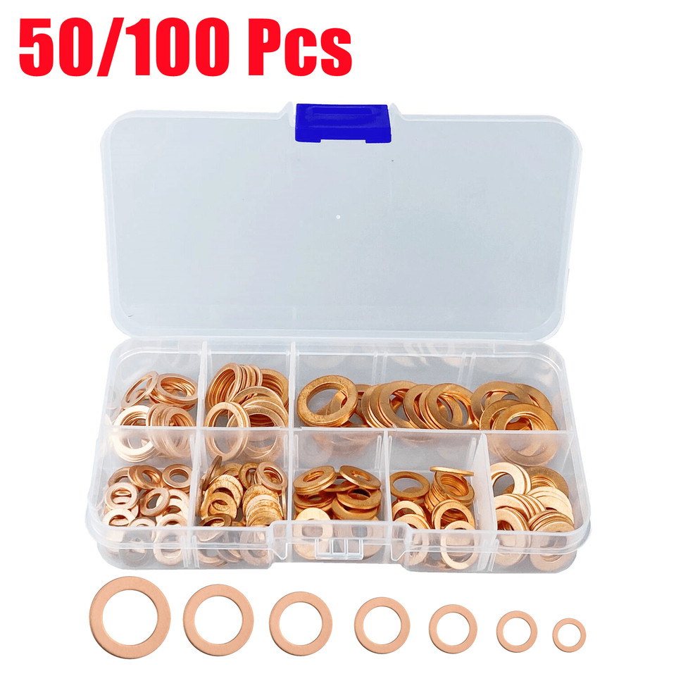 50/100/120 Pcs Copper Washer Sealing Gasket Flat Ring Seal Assortment Kit M4 M5 M6 M8 M10 M12 M14 For Sump Plugs
