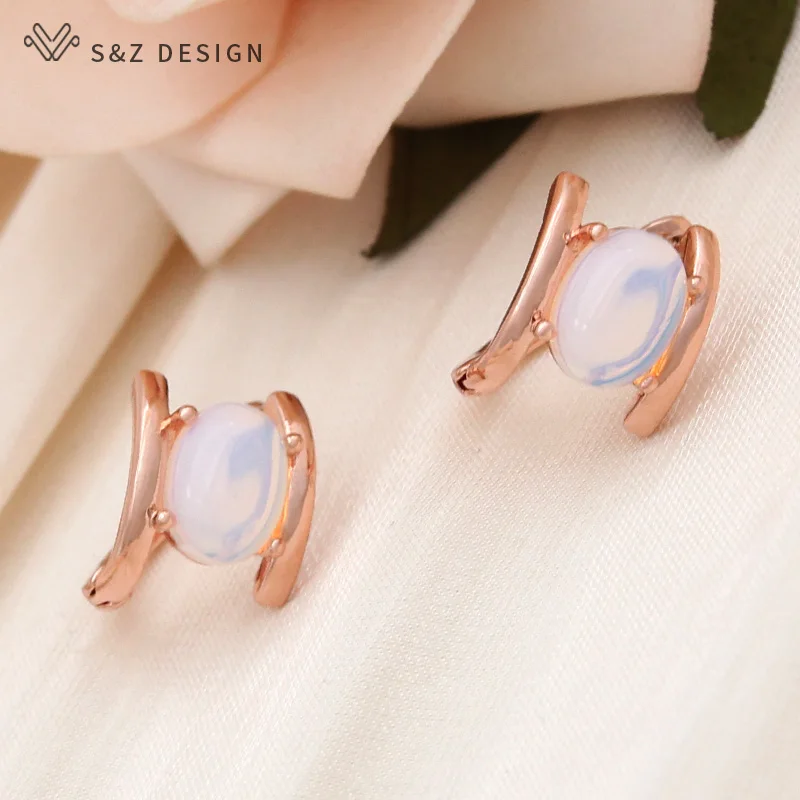 S&Z DESIGN New Fashion Simple 585 Rose Gold Color Egg Shape Imitation Turquoises Dangle Earrings For Women Wedding Jewelry Gift
