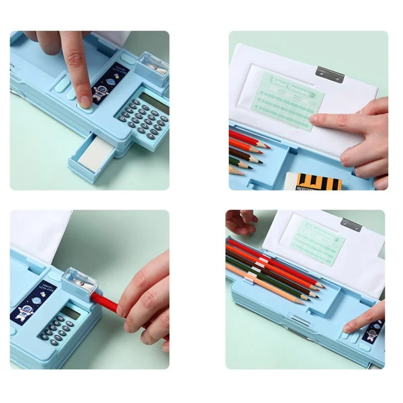 Plastic Pencil Case for Elementary School Students Double-sided Opening Calculator