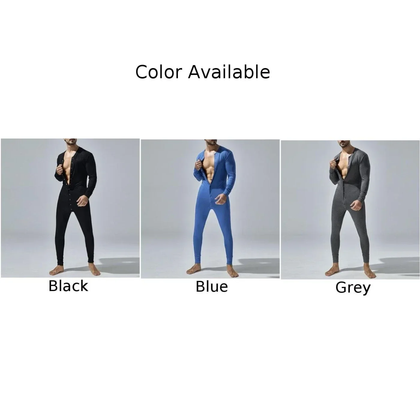 Men Jumpsuits Bodysuits Pajamas Button Down Long Sleeve Sleepwear M-XXL