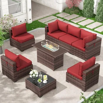 8-Piece Patio Furniture Set with Fire Pit 1