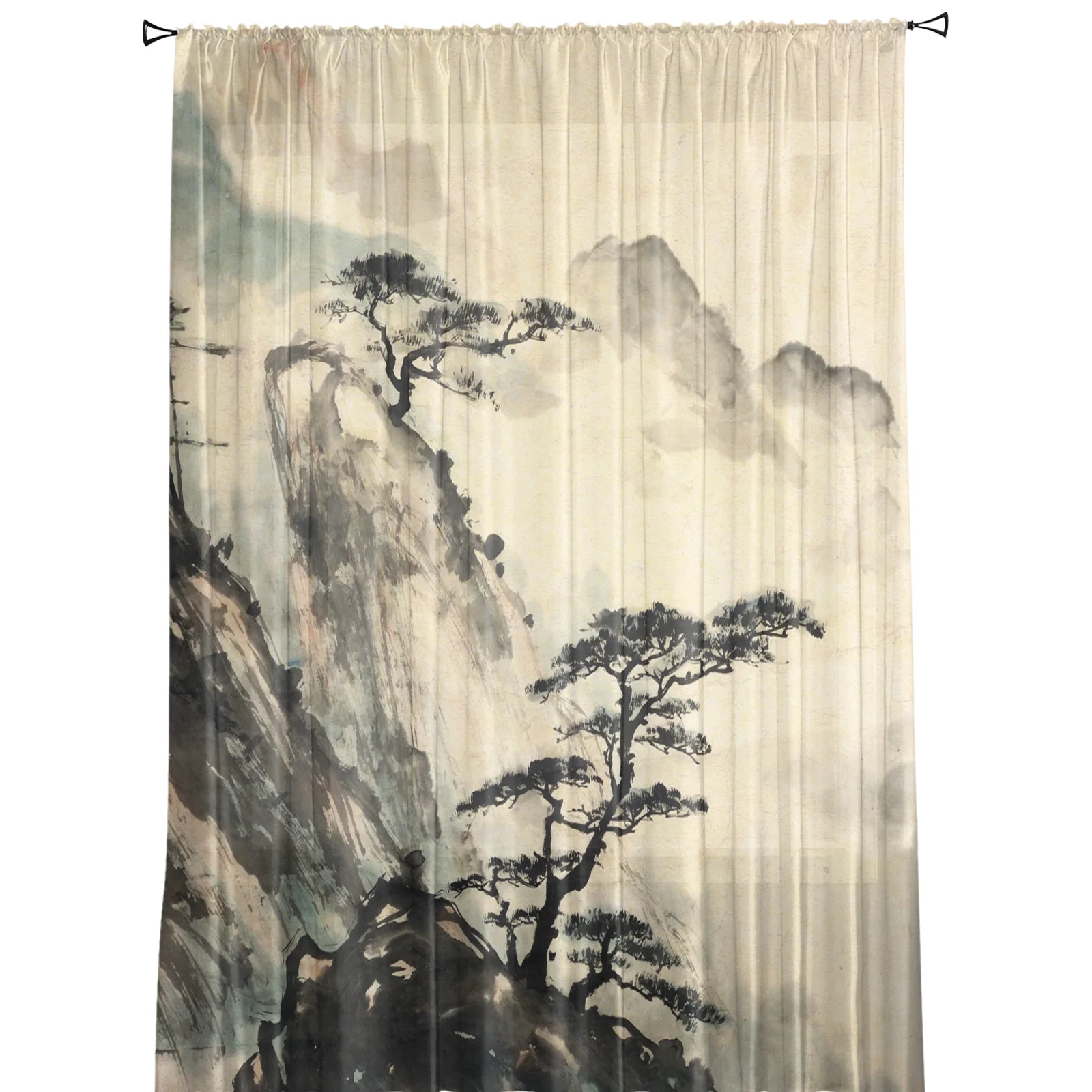 Landscape Ink Painting Chinese Style Sheer Tulle Window Curtains For Living Room Bedroom Kitchen Veiling Curtain Home Decoration