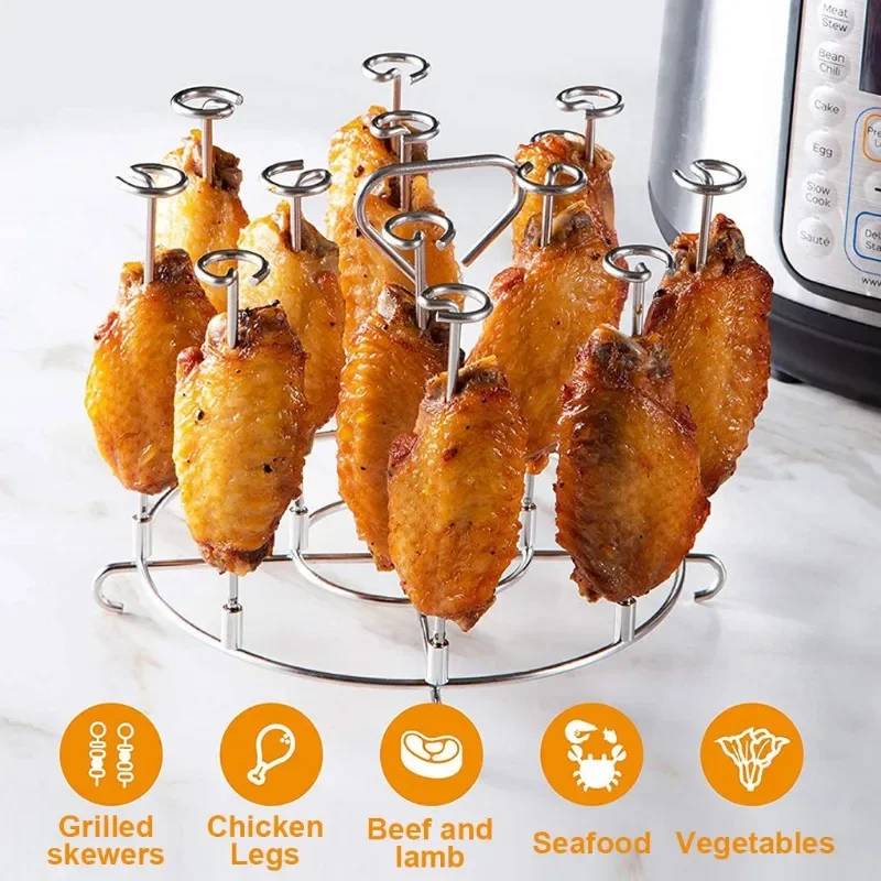 Air Fryer Skewer Stand bbq grilling accessories Stainless Steel Vertical Multi-pin BBQ Grill Air Fryer Accessories for Grilling Kitchen Kabobs 6Qt/8Qt