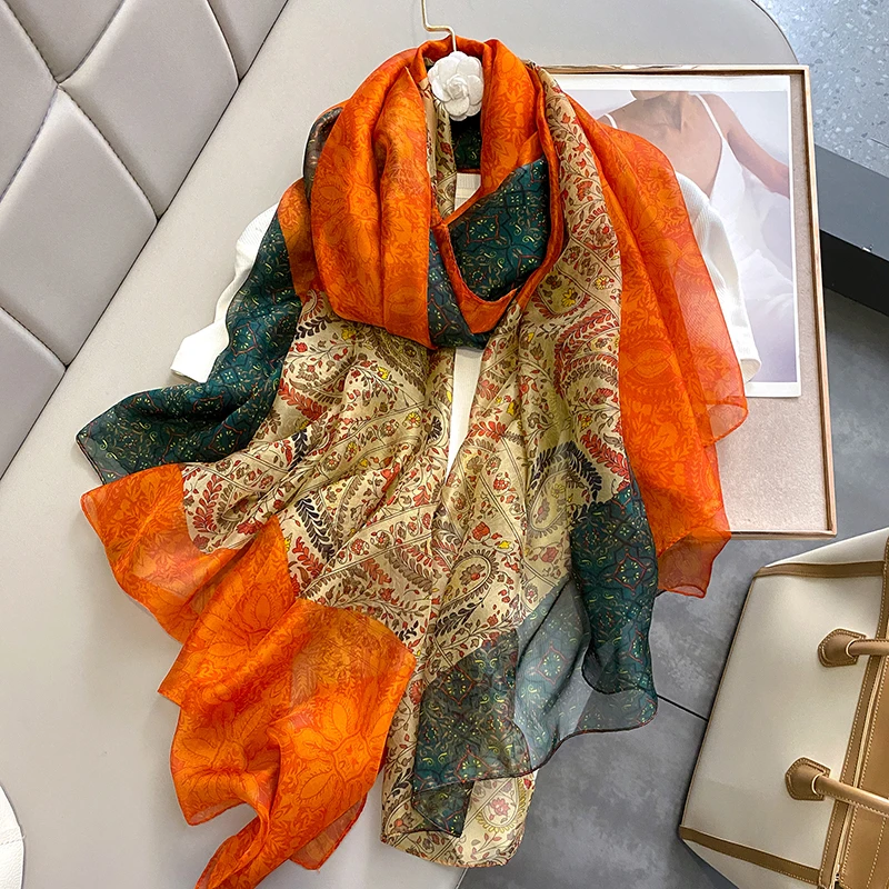 

Fashion Summer Beach Stoles 2023 Thin Silk Scarf Women Floral Large Shawls Spring Foulard Female Hijab Sunscreen Wraps Bufanda