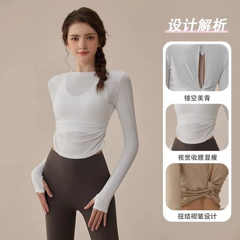 Quick-dry Autumn Winter Yoga Long Sleeve Slim Back Hollow Out Tops Breathable Comfortable Soft Sports Running Fitness T-shirts