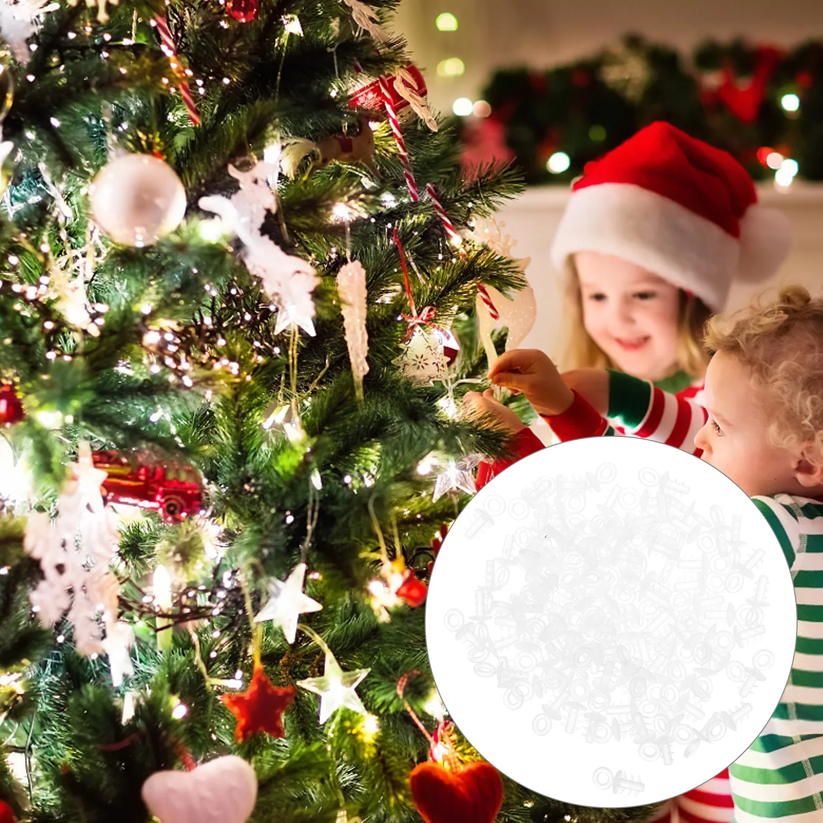 200pcs Christmas Christmas Tree Hanging Ornaments DIY Materials Pendant DIY Plastic Caps Ball Circle Caps Fittings