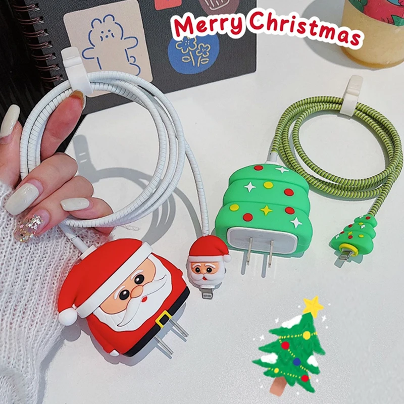 Per Apple Iphone 18W/20W Adattatore Custodia Per Caricabatterie Protezione Per Cavo Dati Testa Di Ricarica Shell Cartoon Cute Christmas Cable Sleeve S