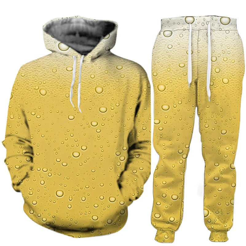Beer Friday 3d Print Men's Sweatshirts Suit Casual Hoodie+Pants 2pcs Sets Oversized Tracksuit Spring Autumn Fashion Men Clothing