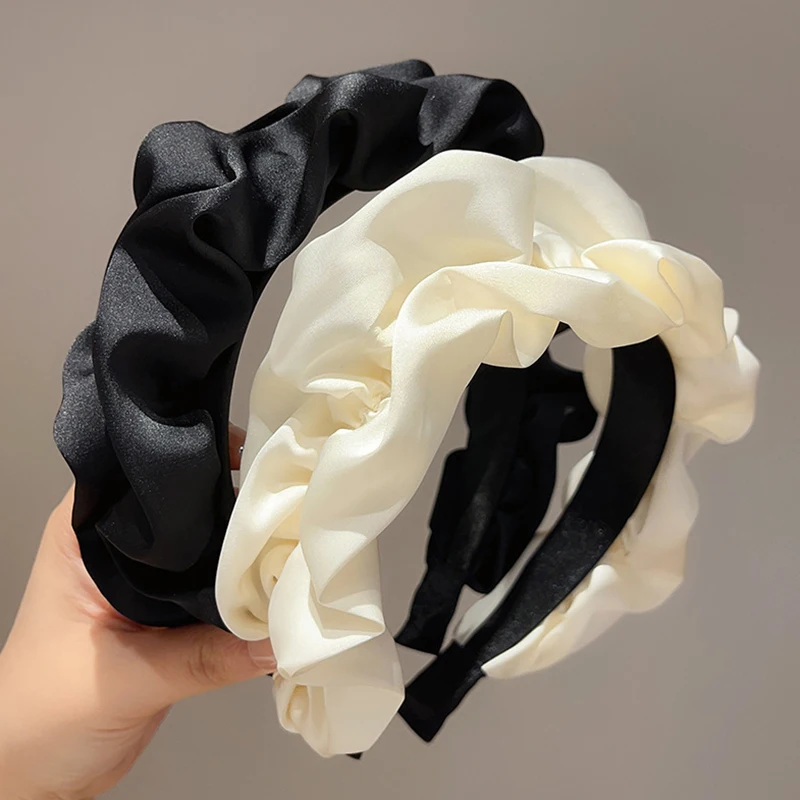 

Satin French Pleated Headband Face Wash Headband Large Intestine Pleated Headband Women's Retro Simple Hair Accessories