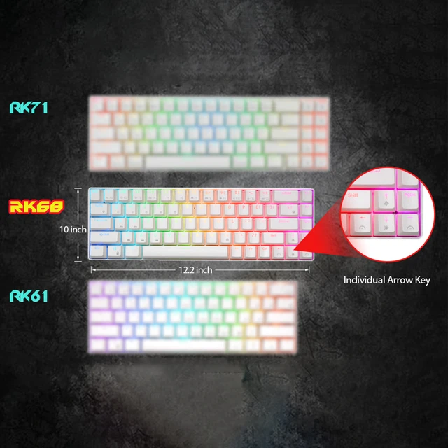 RKG68 RK837 Wireless Mechanical Keyboard 68 Key 65% RGB Backlight Hot Swappable 2.4Ghz Bluetooth USB Wired Gaming Royal Kludge 5