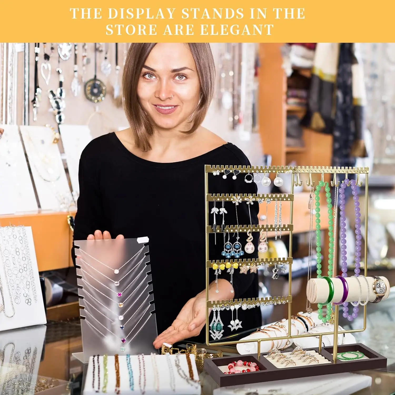 Jewelry Organizer Stand, Earring Holder Organizer with 108 Holes, Jewelry Stand with Bracelet Holder, Jewelry Holder