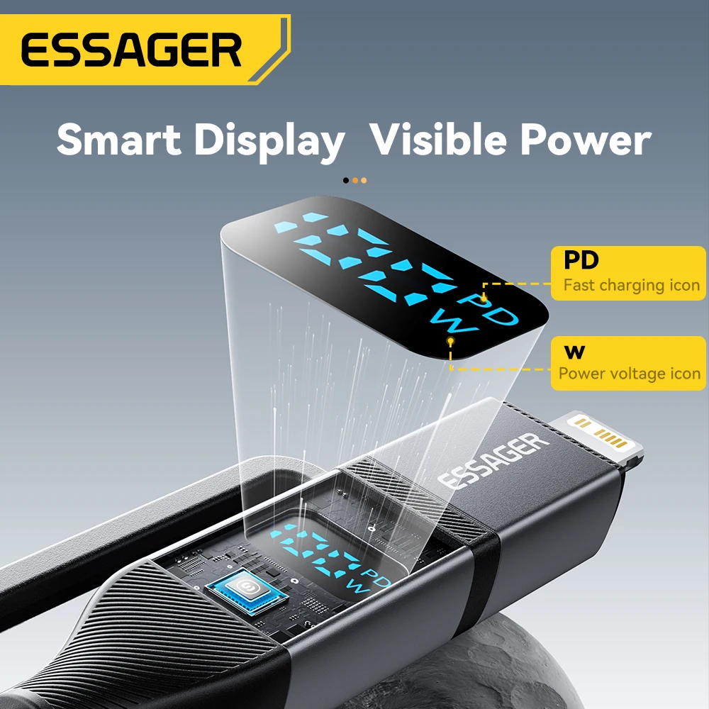 Essager 4 In 1 Digital Display USB Cable Type C 100W PD Fast Charging Wire For iPhone Macbook iPad Xiaomi Type C Lighting Cable